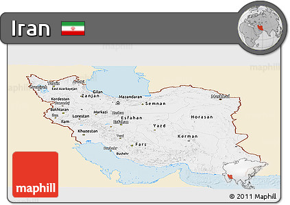 Classic Style Panoramic Map of Iran, single color outside