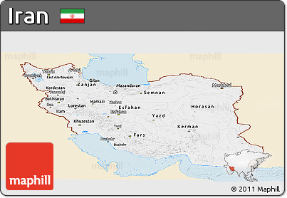 Classic Style Panoramic Map of Iran, single color outside