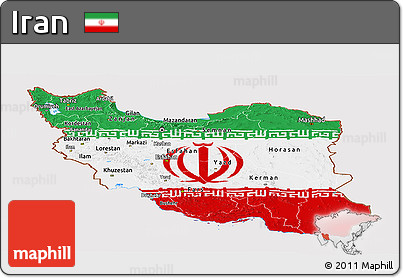 Flag Panoramic Map of Iran, flag centered