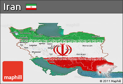 Flag Panoramic Map of Iran, single color outside, satellite sea