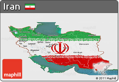 Flag Panoramic Map of Iran, single color outside, satellite sea