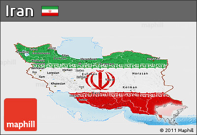 Flag Panoramic Map of Iran, single color outside, shaded relief sea