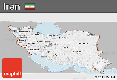 Gray Panoramic Map of Iran, single color outside