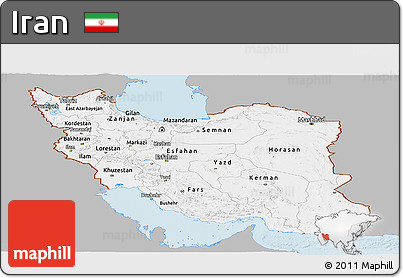 Gray Panoramic Map of Iran, single color outside