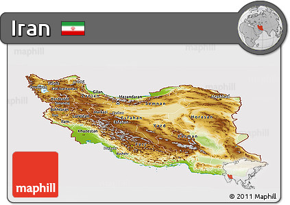 Physical Panoramic Map of Iran, cropped outside
