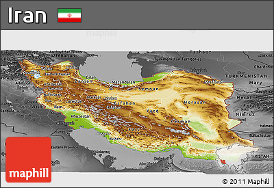 Physical Panoramic Map of Iran, darken, desaturated