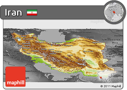 Physical Panoramic Map of Iran, darken, desaturated