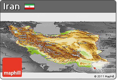 Physical Panoramic Map of Iran, darken, desaturated