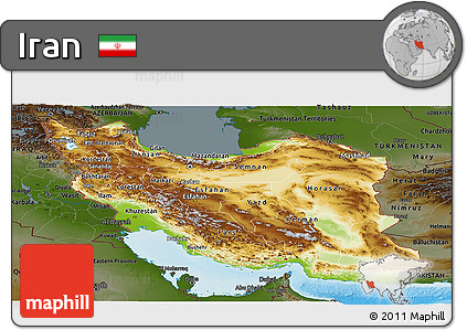 Physical Panoramic Map of Iran, darken, land only