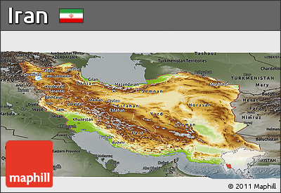 Physical Panoramic Map of Iran, darken, semi-desaturated