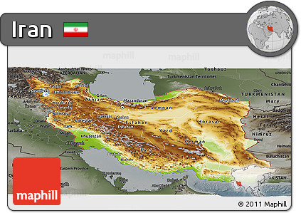 Physical Panoramic Map of Iran, darken, semi-desaturated