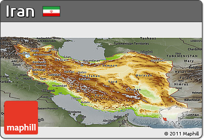Physical Panoramic Map of Iran, darken, semi-desaturated