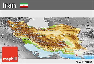 Physical Panoramic Map of Iran, desaturated, land only