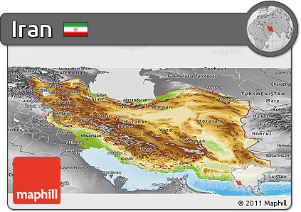 Physical Panoramic Map of Iran, desaturated, land only