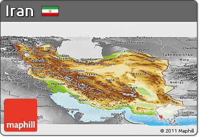 Physical Panoramic Map of Iran, desaturated, land only