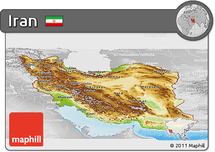Physical Panoramic Map of Iran, lighten, desaturated, land only