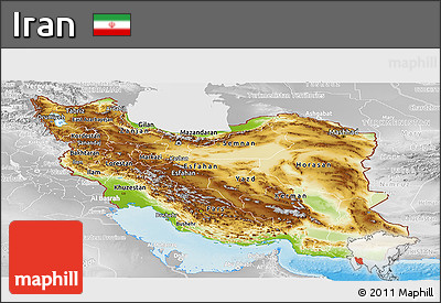 Physical Panoramic Map of Iran, lighten, desaturated, land only
