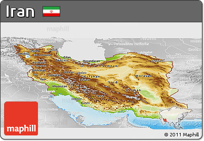 Physical Panoramic Map of Iran, lighten, desaturated, land only