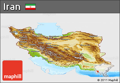 Physical Panoramic Map of Iran, single color outside, bathymetry sea
