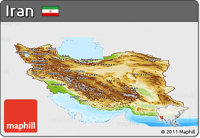 Physical Panoramic Map of Iran, single color outside, bathymetry sea