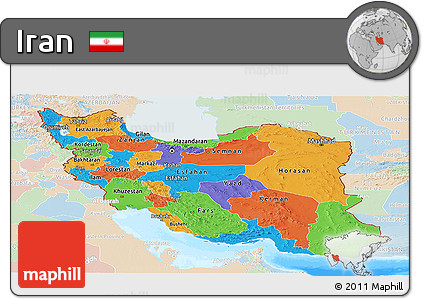Political Panoramic Map of Iran, lighten, land only