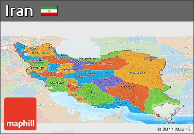 Political Panoramic Map of Iran, lighten, land only