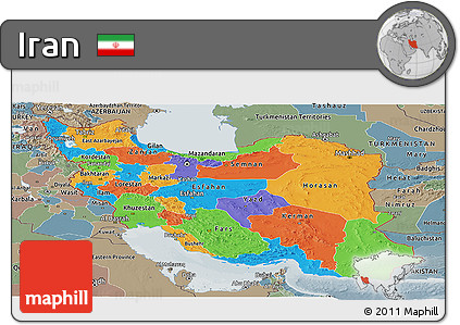 Political Panoramic Map of Iran, semi-desaturated