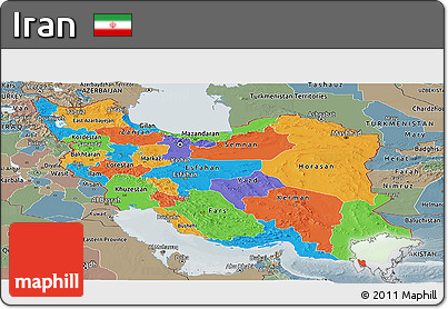 Political Panoramic Map of Iran, semi-desaturated