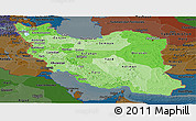 Political Shades Panoramic Map of Iran, darken