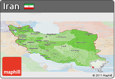 Political Shades Panoramic Map of Iran, lighten