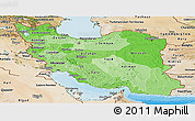 Political Shades Panoramic Map of Iran, satellite outside, bathymetry sea