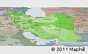 Political Shades Panoramic Map of Iran, semi-desaturated