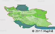 Political Shades Panoramic Map of Iran, single color outside, satellite sea
