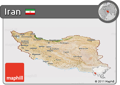 Satellite Panoramic Map of Iran, cropped outside