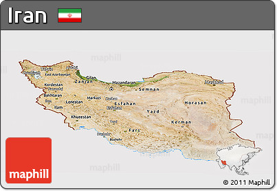 Satellite Panoramic Map of Iran, cropped outside