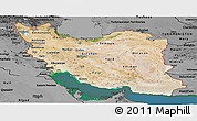 Satellite Panoramic Map of Iran, darken, desaturated, land only