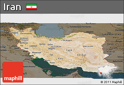 Satellite Panoramic Map of Iran, darken