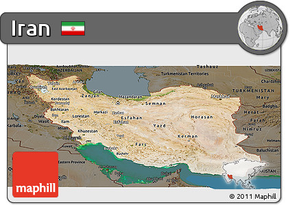 Satellite Panoramic Map of Iran, darken, land only