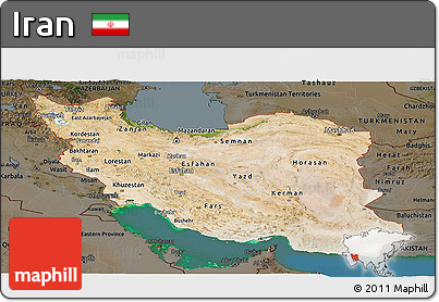 Satellite Panoramic Map of Iran, darken, land only
