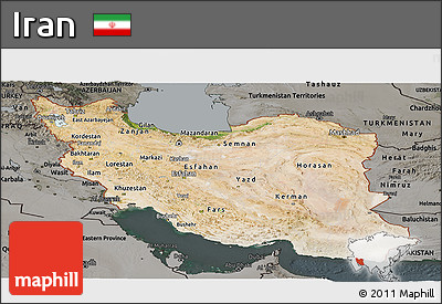 Satellite Panoramic Map of Iran, darken, semi-desaturated