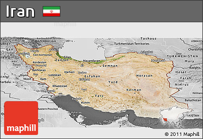 Satellite Panoramic Map of Iran, desaturated