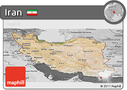 Satellite Panoramic Map of Iran, desaturated