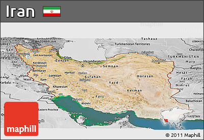 Satellite Panoramic Map of Iran, desaturated, land only