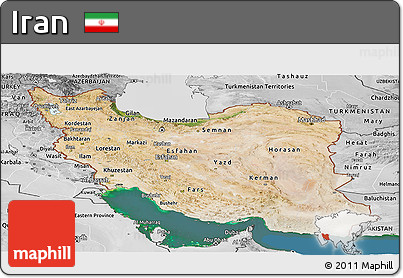 Satellite Panoramic Map of Iran, desaturated, land only