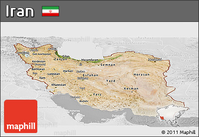 Satellite Panoramic Map of Iran, lighten, desaturated