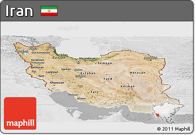 Satellite Panoramic Map of Iran, lighten, desaturated