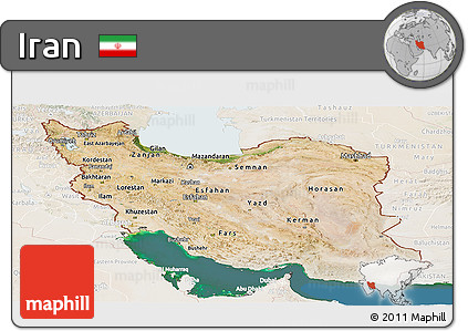 Satellite Panoramic Map of Iran, lighten, land only