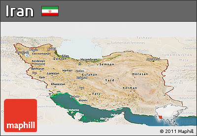 Satellite Panoramic Map of Iran, lighten, land only