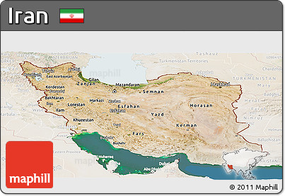Satellite Panoramic Map of Iran, lighten, land only