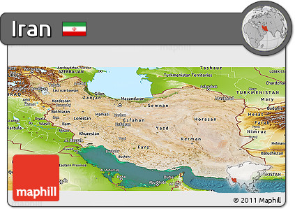 Satellite Panoramic Map of Iran, physical outside, satellite sea